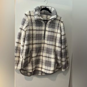 Abercrombie Sherpa-plaid half zip jacket.